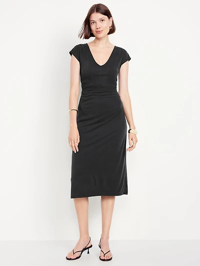 Fit & Flare Ruched Midi Dress