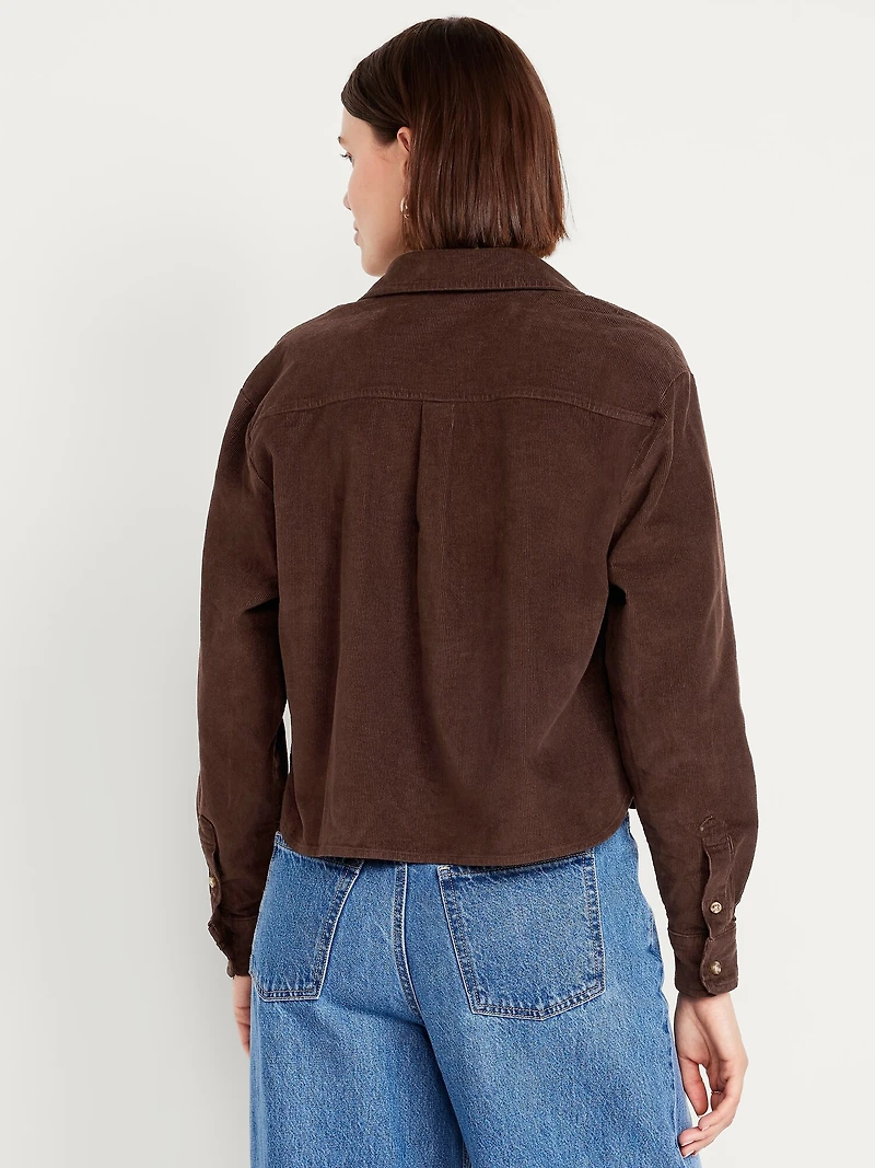 Cropped Button-Down Corduroy Shirt