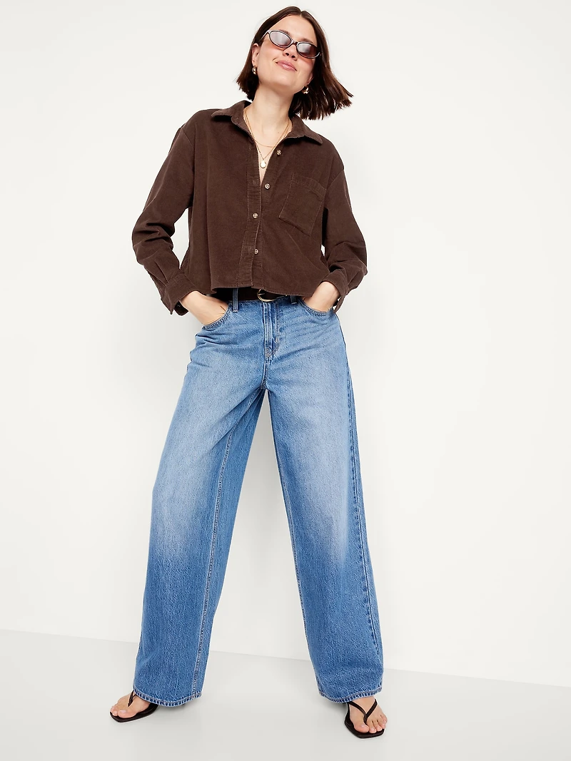 Cropped Button-Down Corduroy Shirt