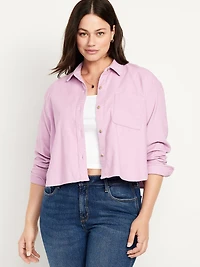 Cropped Button-Down Corduroy Shirt
