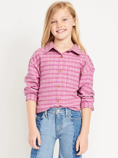 Oversized Long-Sleeve Plaid Flannel Shirt for Girls