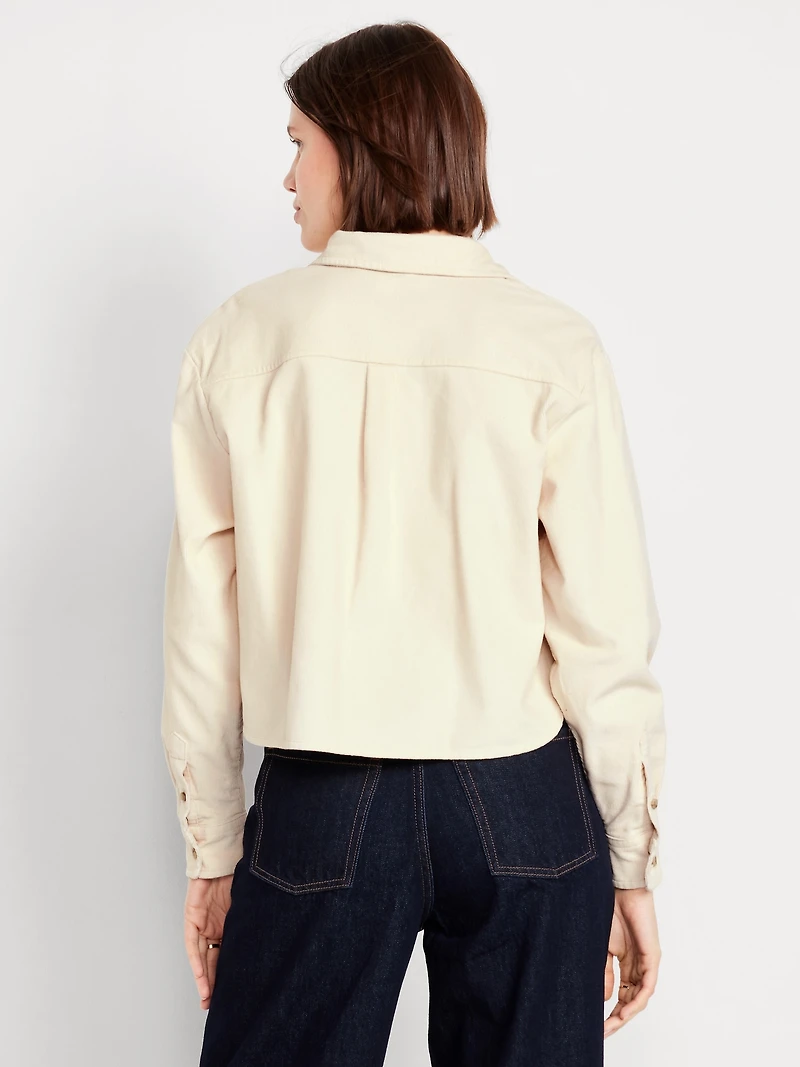Button-Down Cropped Corduroy Shirt