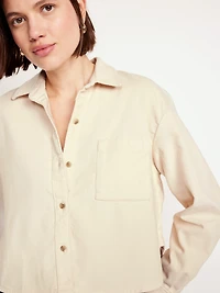 Button-Down Cropped Corduroy Shirt