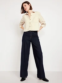Button-Down Cropped Corduroy Shirt