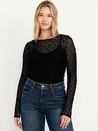 Long-Sleeve Lace Crew-Neck Top