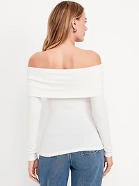 Off-Shoulder Long-Sleeve Ribbed Top