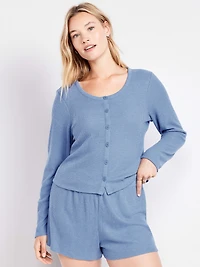 Button-Down Waffle-Knit Sleep Top