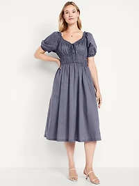 Fit & Flare Puff-Sleeve Midi Dress