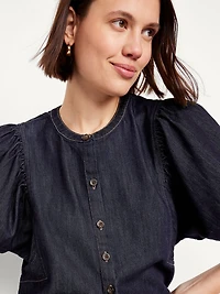 Puff-Sleeve Button-Down Cropped Shirt