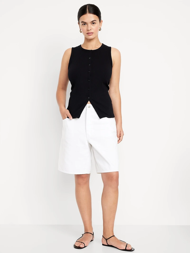 Mid-Rise Baggy Jean Bermuda Shorts -- 9-inch inseam
