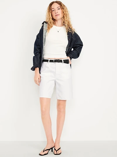 Mid-Rise Baggy Jean Bermuda Shorts -- 9-inch inseam