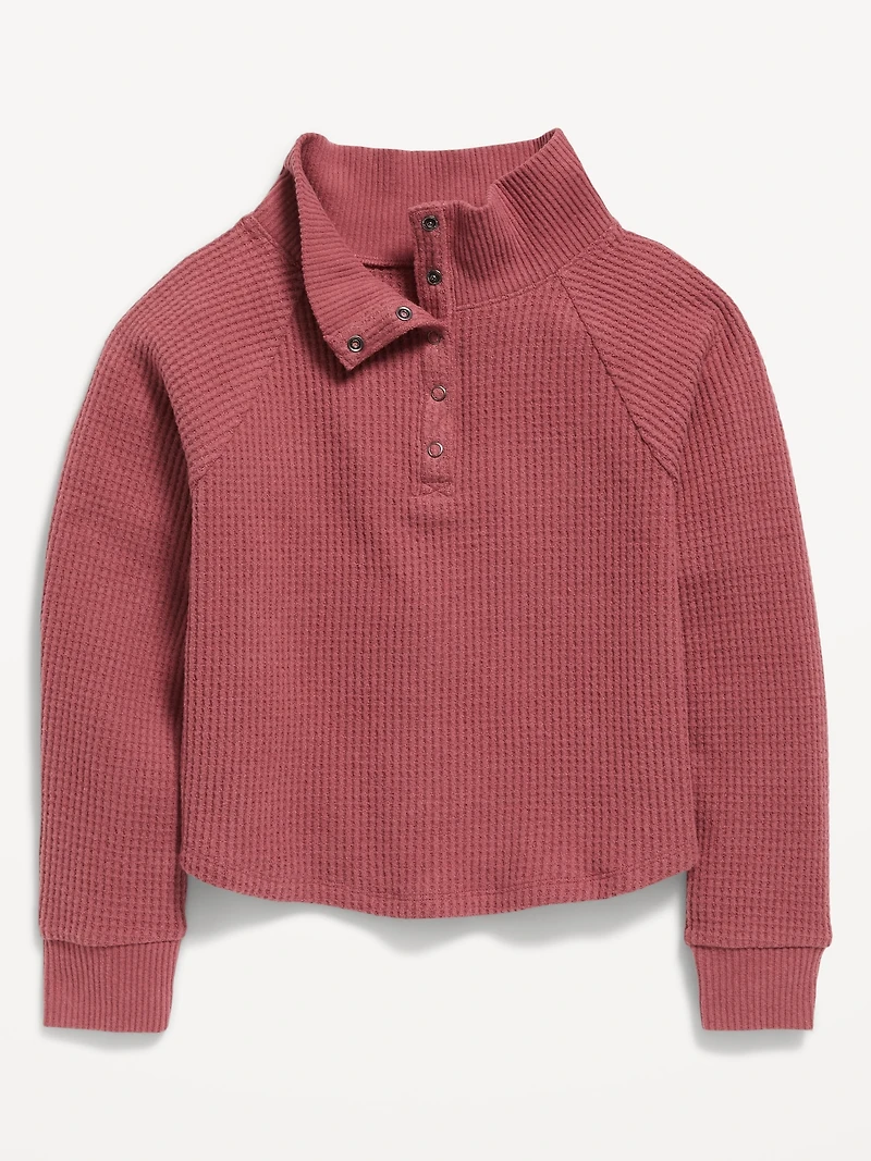 CozePlush Waffle-Knit Henley Top for Girls