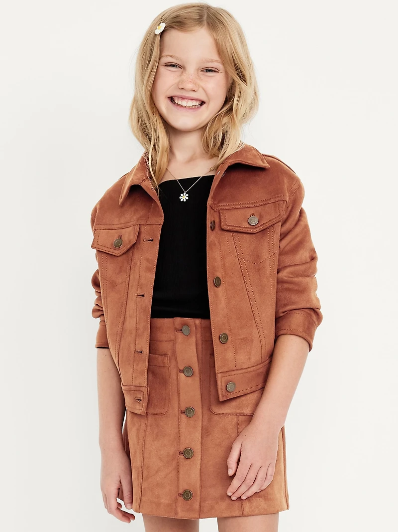 Oversized Faux-Suede Trucker Jacket for Girls