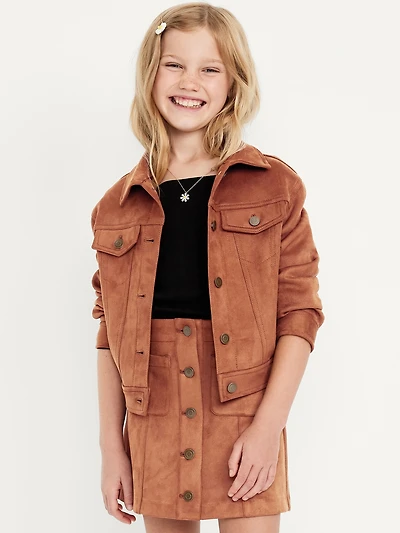 Oversized Faux-Suede Trucker Jacket for Girls