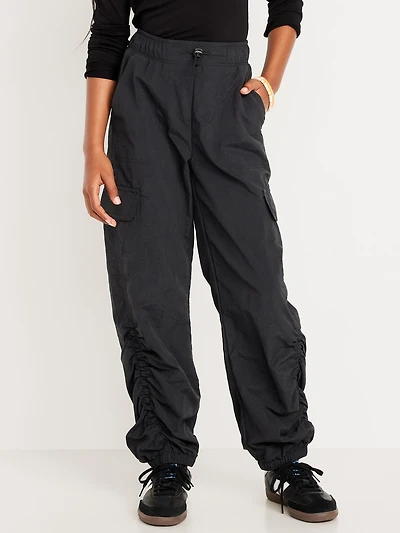 High-Waisted Side Ruched Cargo Parachute Joggers for Girls