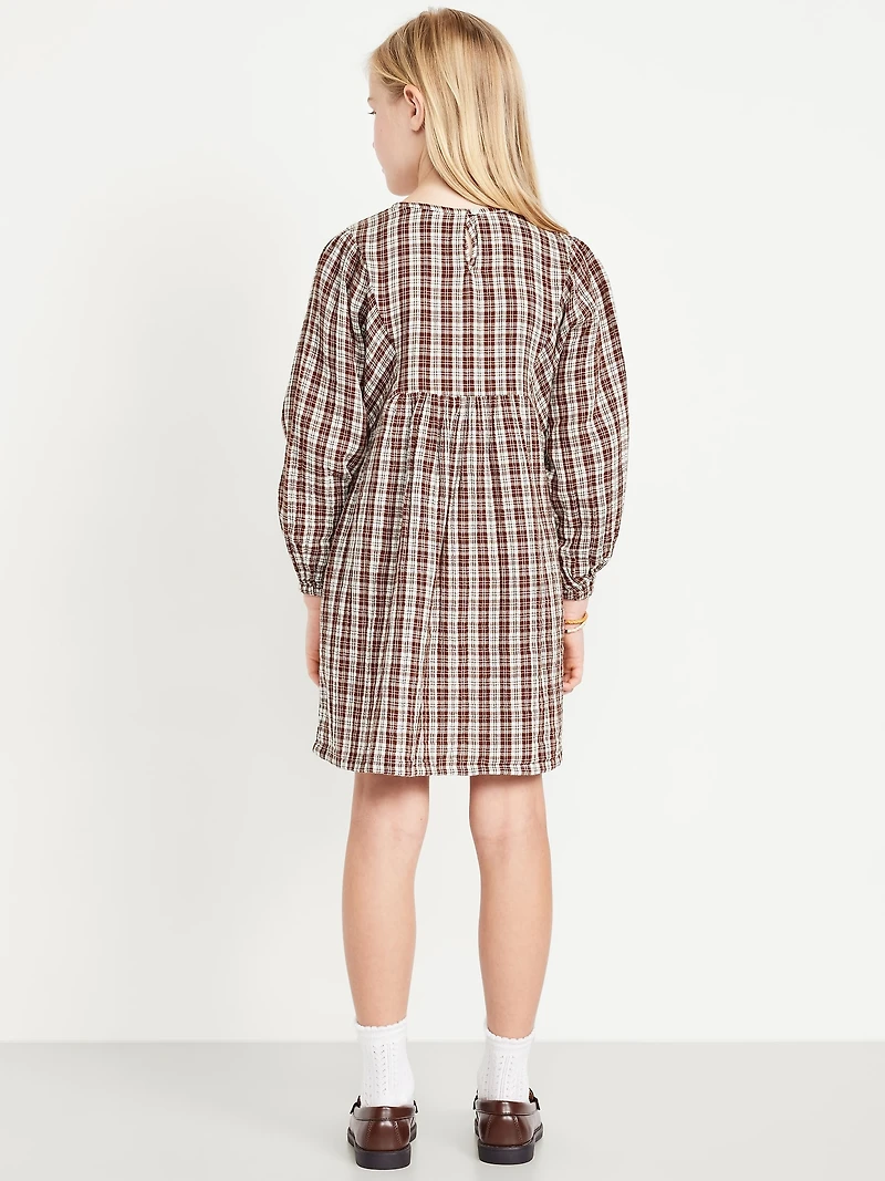 Long-Sleeve Double-Weave Swing Dress for Girls