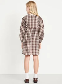 Long-Sleeve Double-Weave Swing Dress for Girls