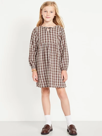 Long-Sleeve Double-Weave Swing Dress for Girls