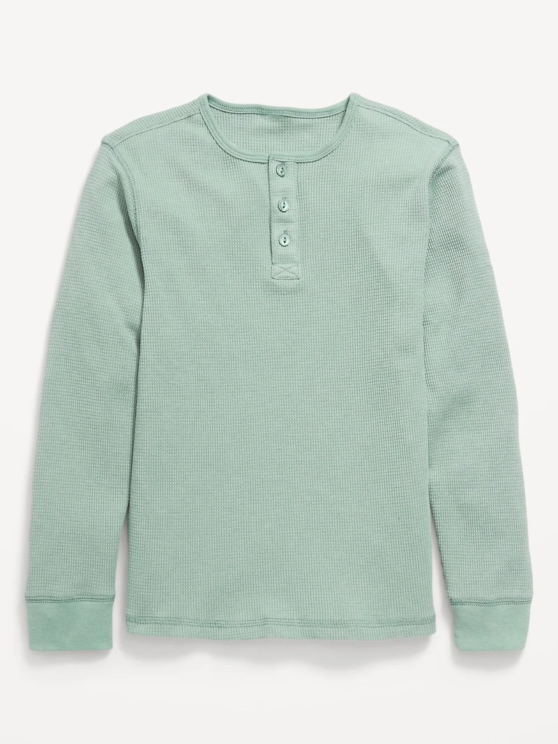 Long-Sleeve Henley Waffle-Knit T-Shirt for Boys