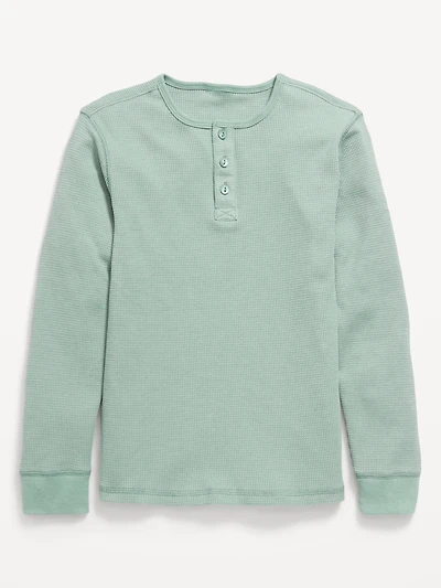 Long-Sleeve Henley Waffle-Knit T-Shirt for Boys