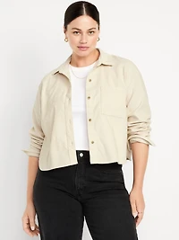 Button-Down Cropped Corduroy Shirt