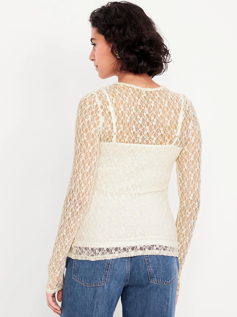 Long-Sleeve Lace Crew-Neck Top
