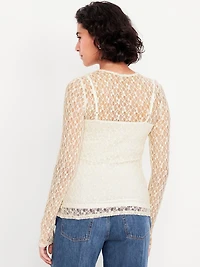 Long-Sleeve Lace Crew-Neck Top