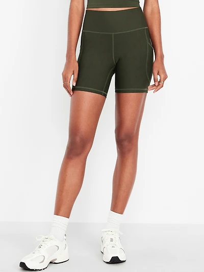 High-Waisted PowerSoft Pocket Biker Shorts - 6-inch inseam