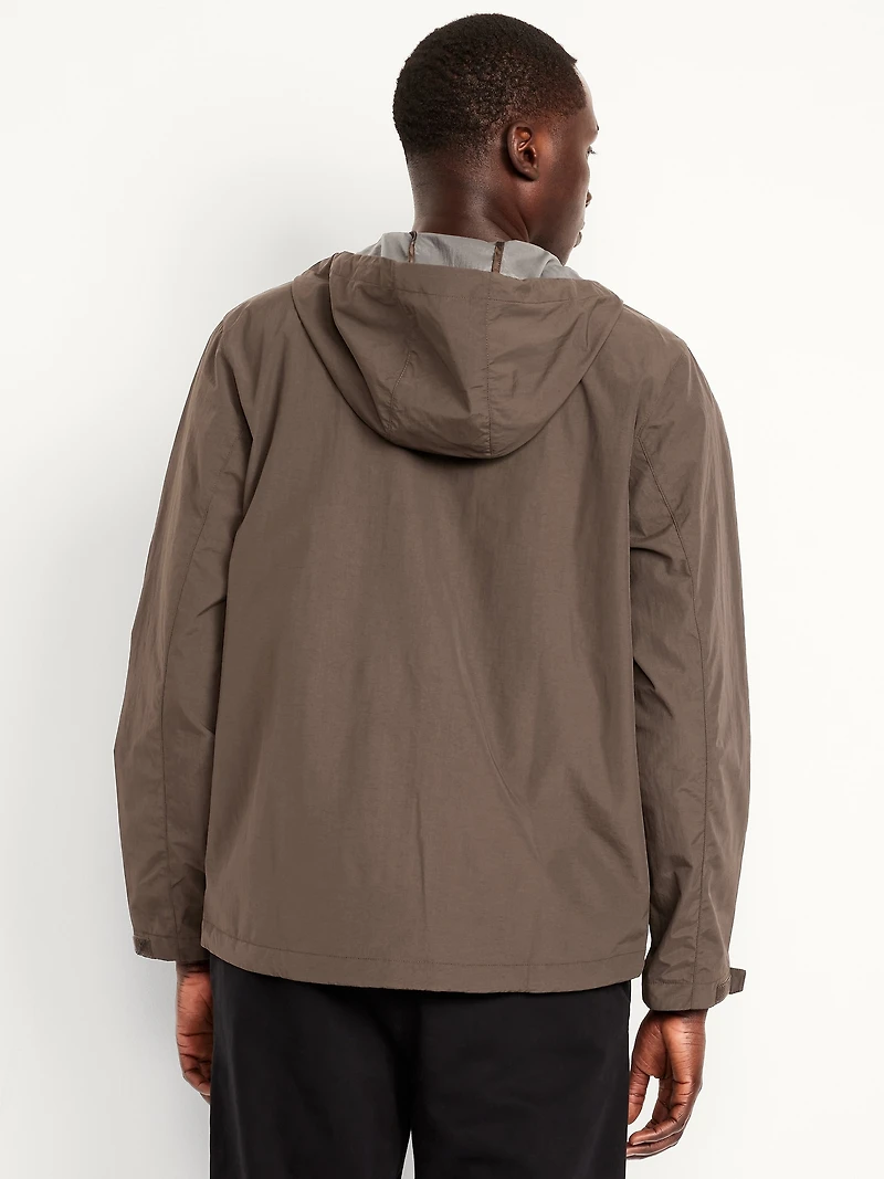 Water-Resistant Hooded Zip Rain Jacket