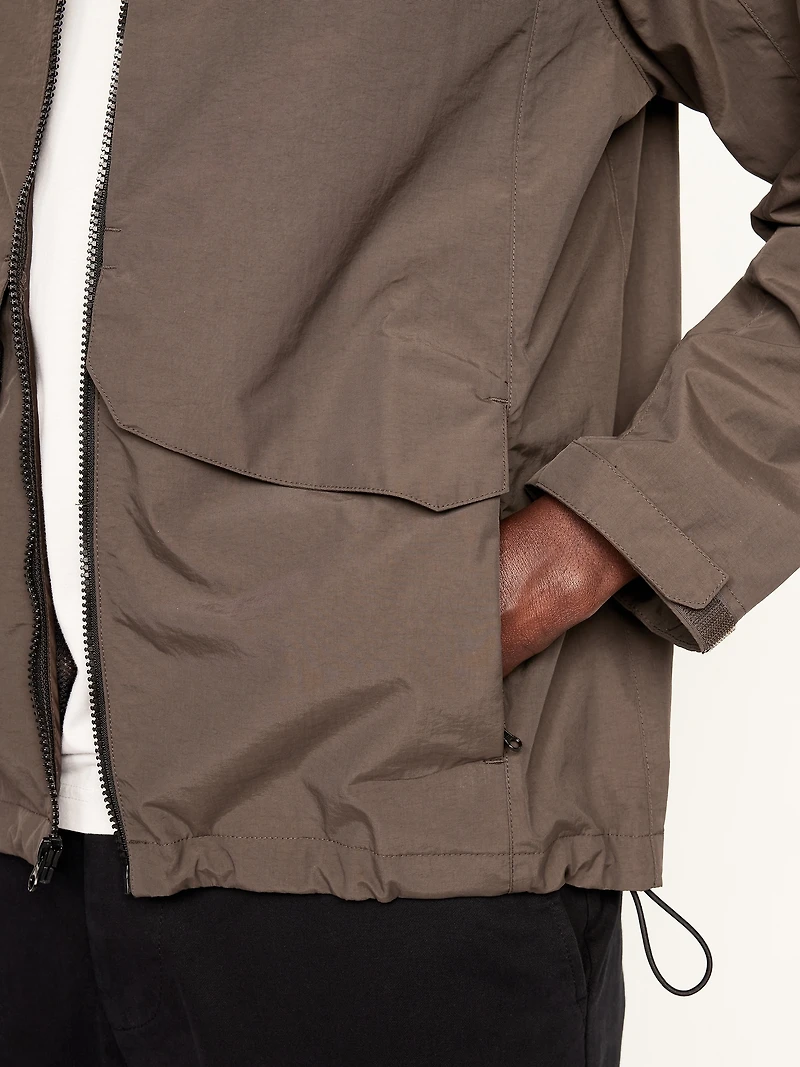 Water-Resistant Hooded Zip Rain Jacket