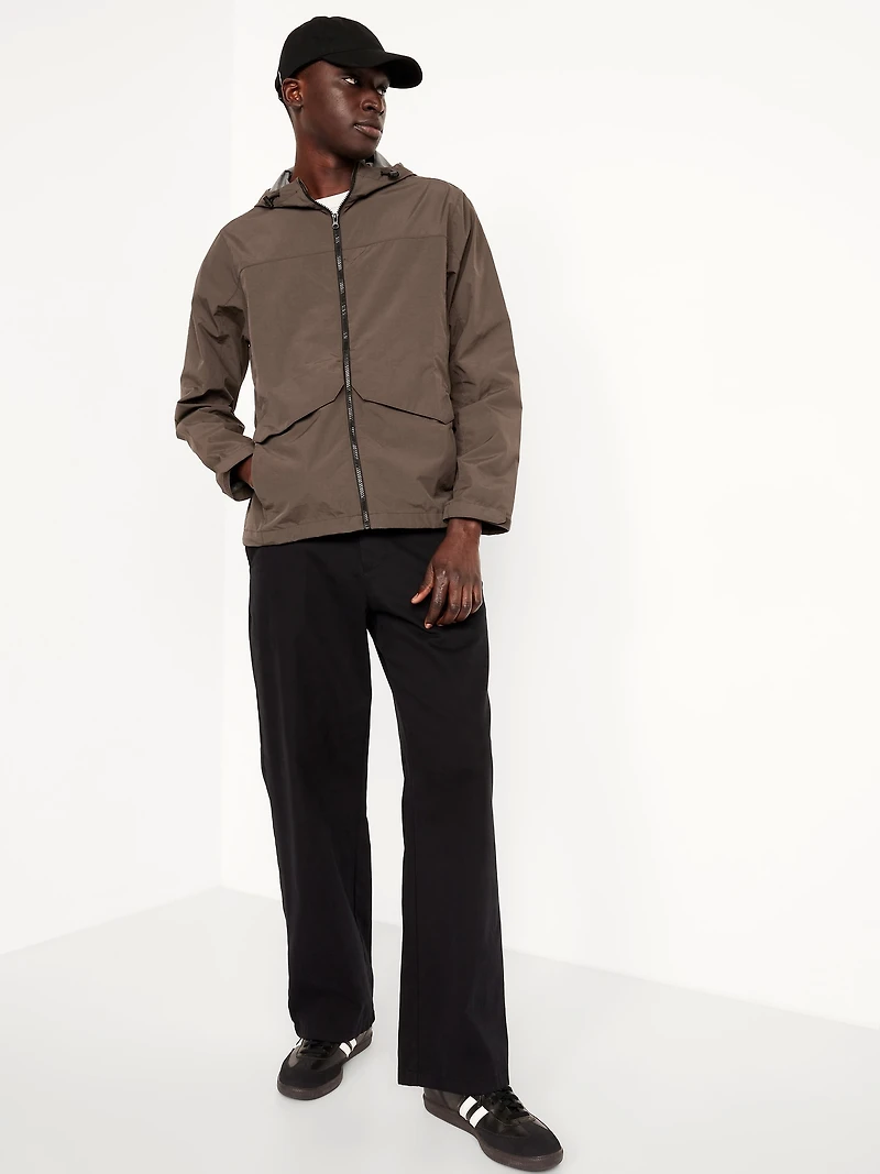 Water-Resistant Hooded Zip Rain Jacket