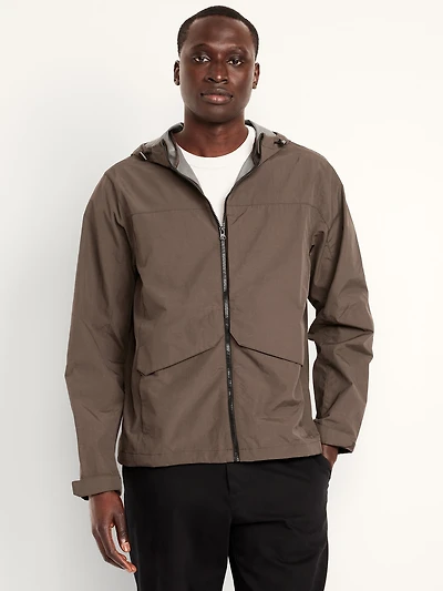 Water-Resistant Hooded Zip Rain Jacket
