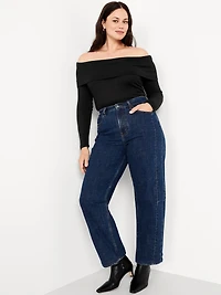 Off-Shoulder Long-Sleeve Ribbed Top