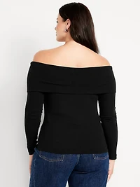 Off-Shoulder Long-Sleeve Ribbed Top