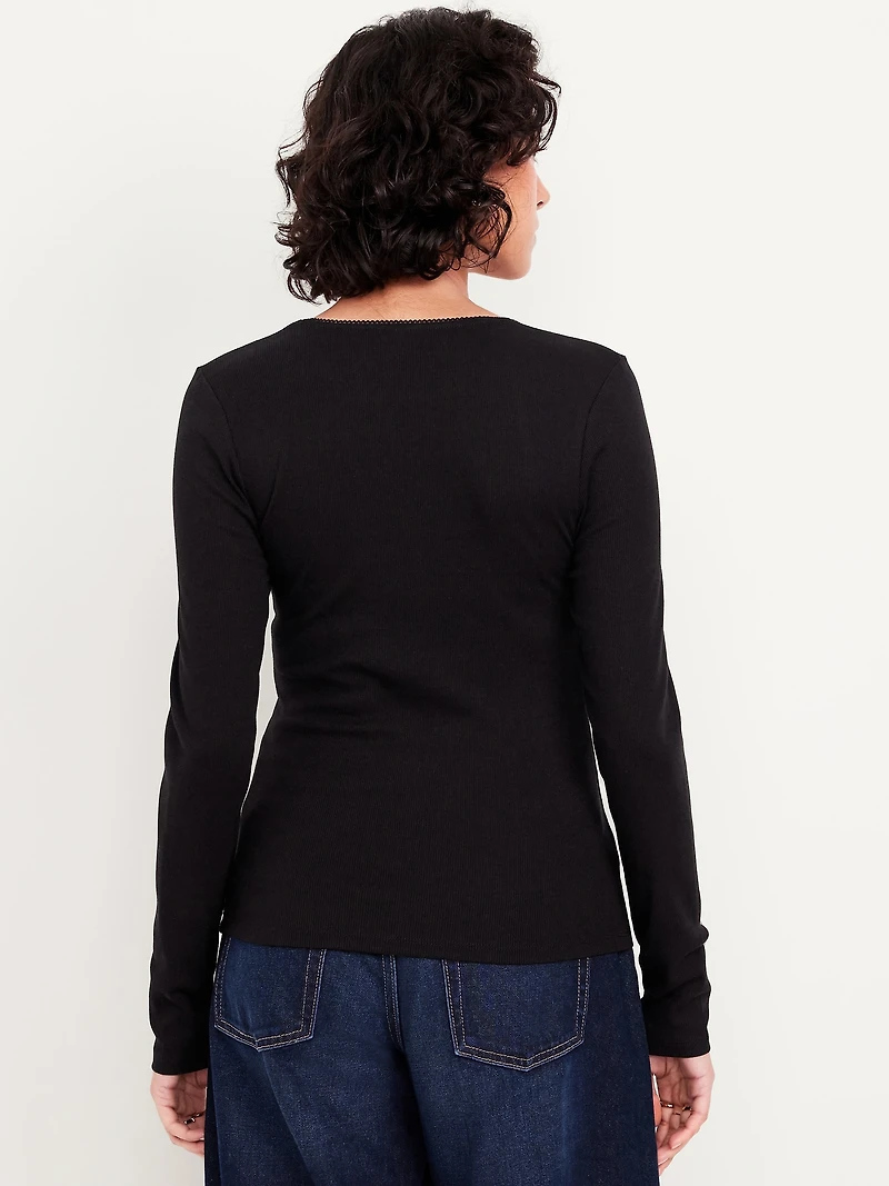 Long-Sleeve Square-Neck Top