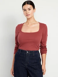 Long-Sleeve Square-Neck Top