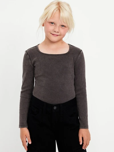 Fitted Long-Sleeve Ribbed Top for Girls