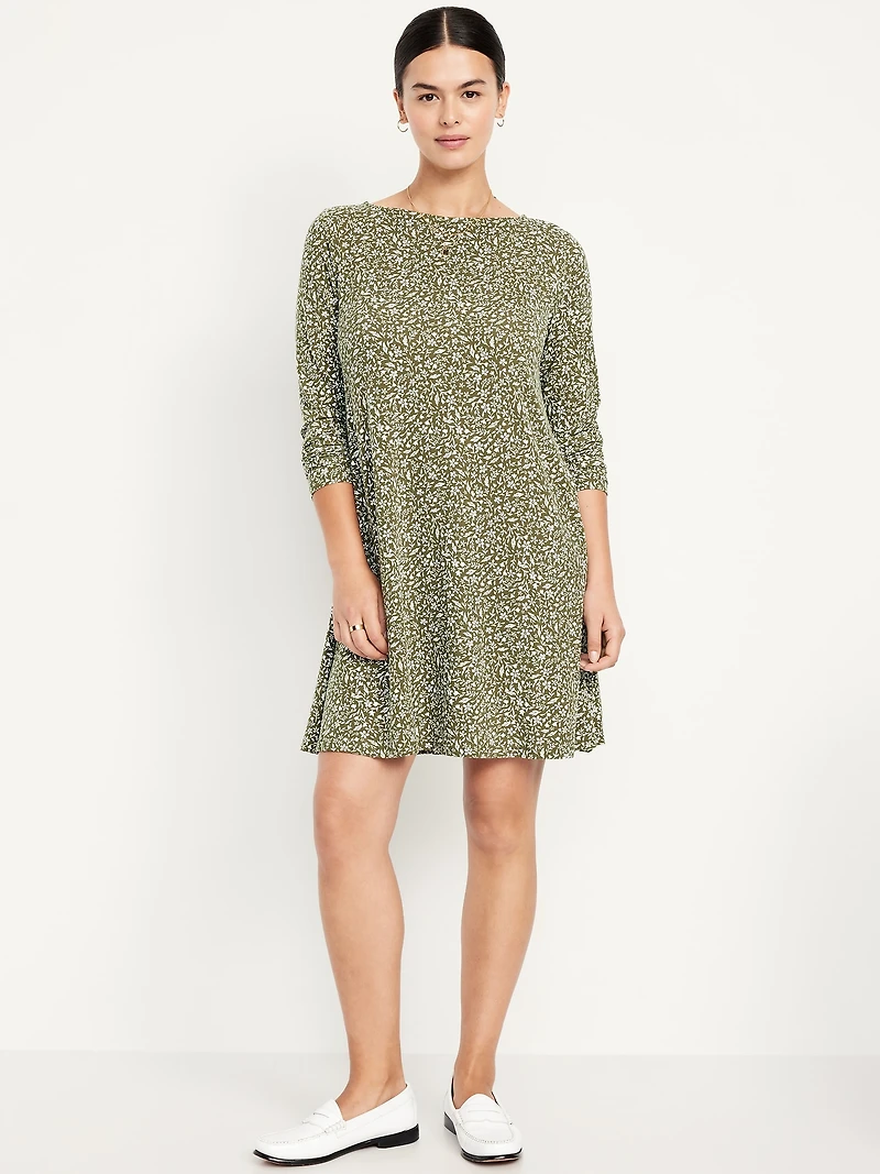 Long-Sleeve Mini Swing Dress