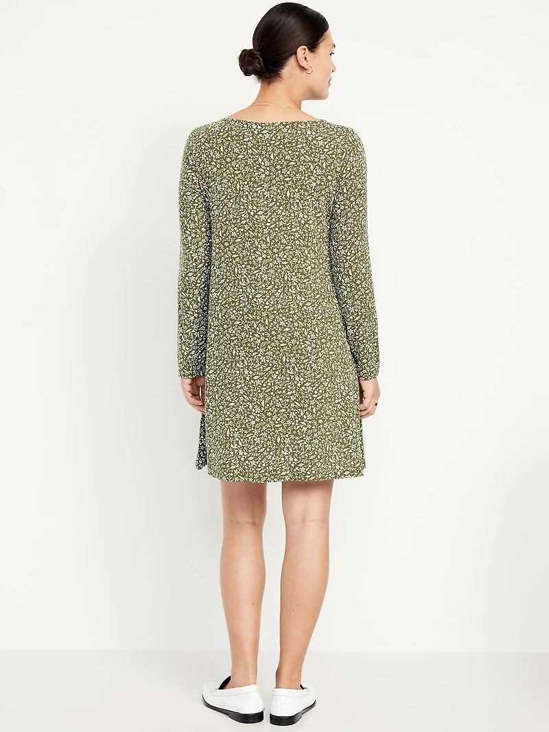 Long-Sleeve Mini Swing Dress