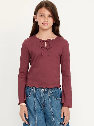 Long-Sleeve Tie-Bow Front Top for Girls