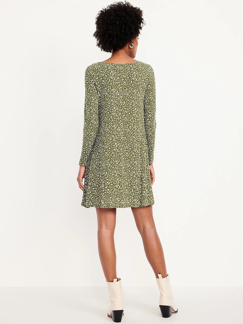 Long-Sleeve Mini Swing Dress