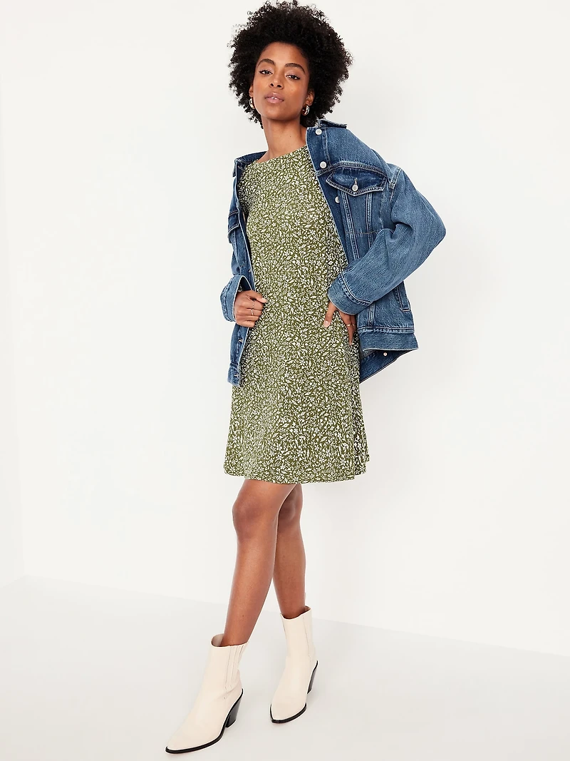 Long-Sleeve Mini Swing Dress