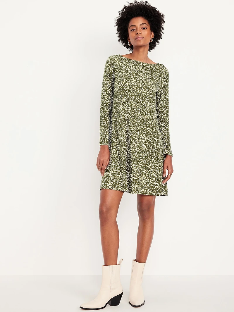 Long-Sleeve Mini Swing Dress