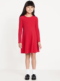 Long-Sleeve Ribbed Fit and Flare Dress for Girls