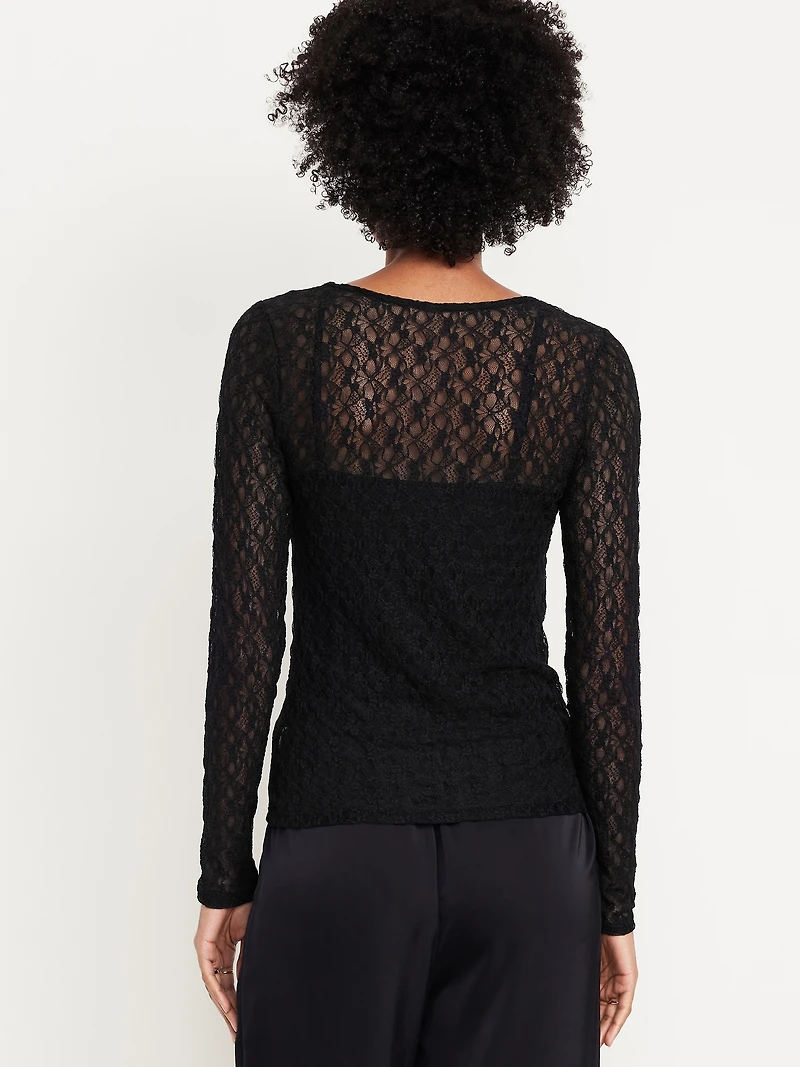 Long-Sleeve Lace Crew-Neck Top