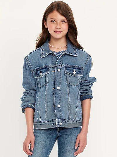 Oversized Studded Jean Trucker Jacket for Girls