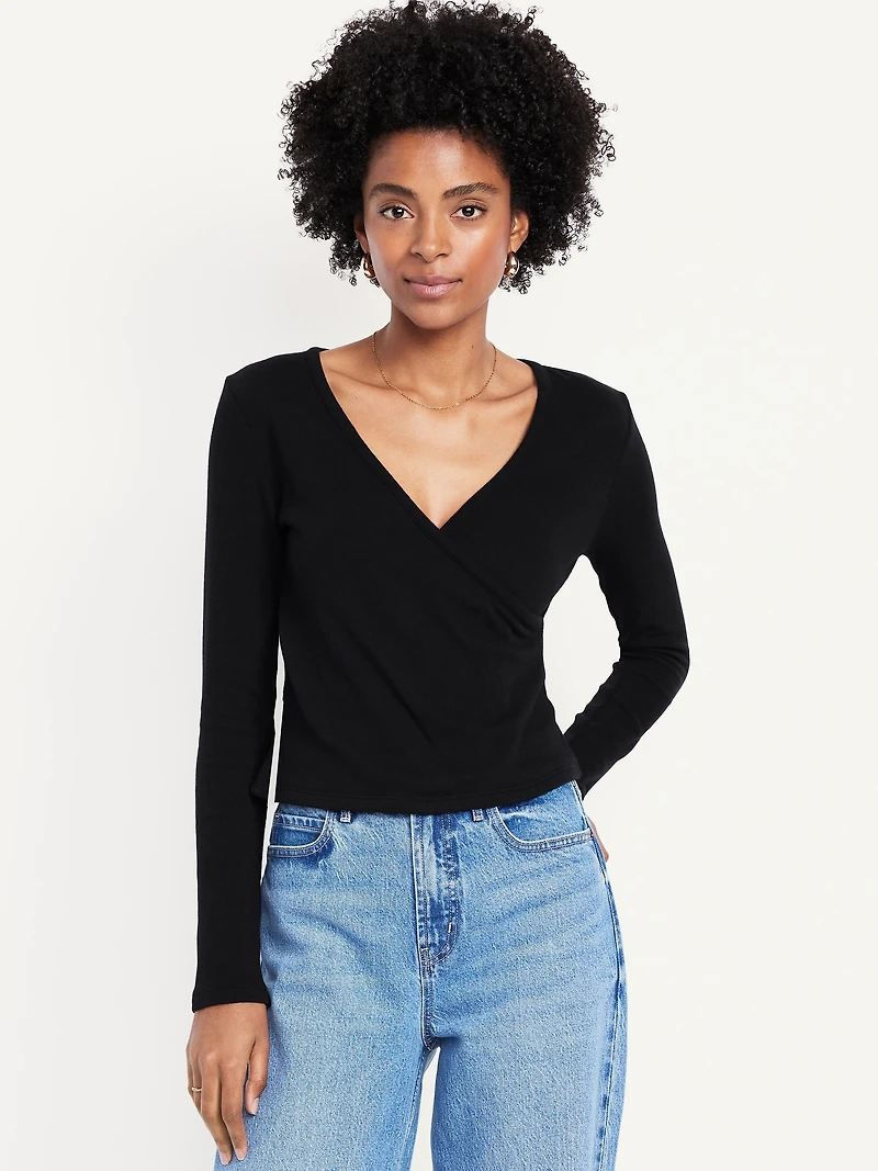Long-Sleeve Wrap-Front Top
