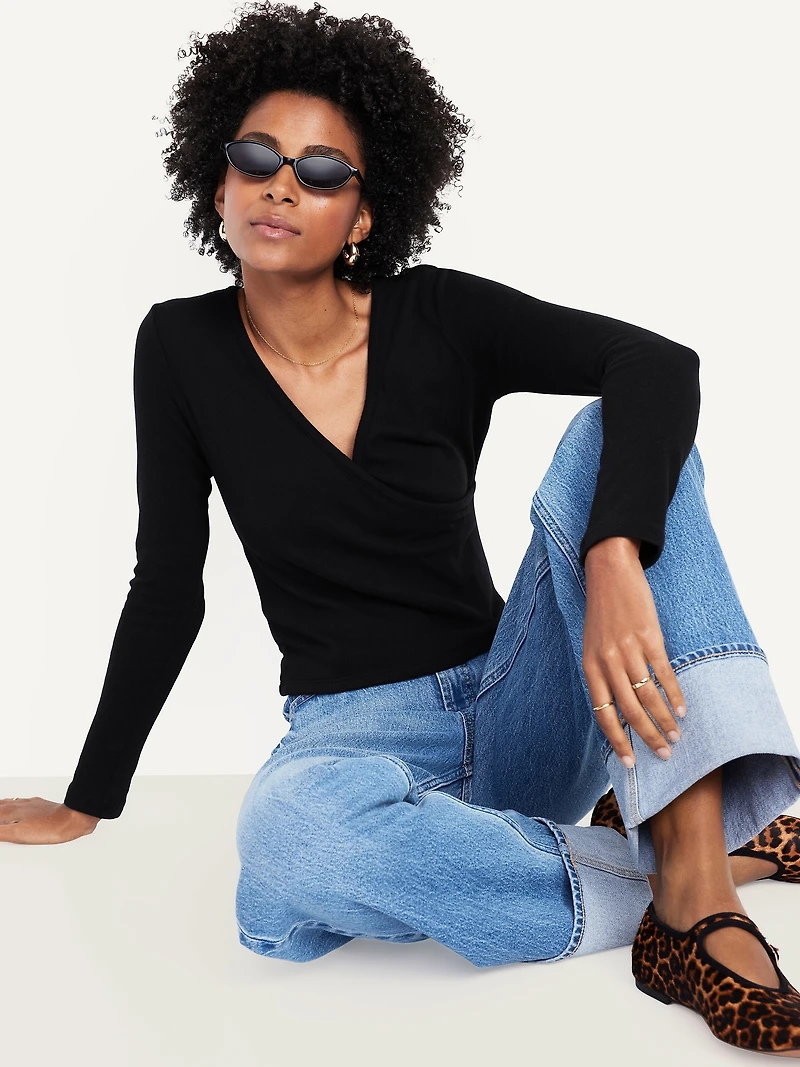 Long-Sleeve Wrap-Front Top