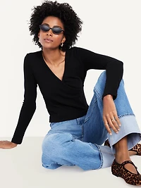 Long-Sleeve Wrap-Front Top