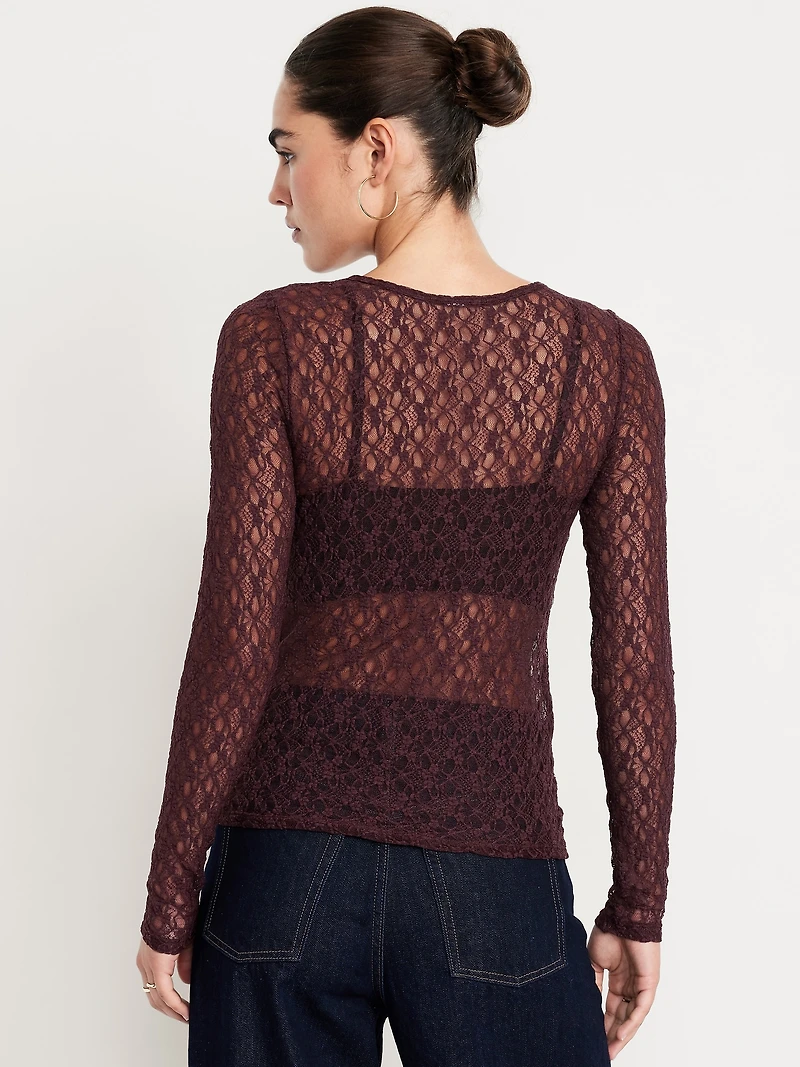 Long-Sleeve Lace Crew-Neck Top